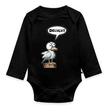 Seagull speech bubble Delulu - Organic Longsleeve Baby Bodysuit - black - Front