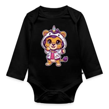 Kawaii Einhorn Löwe mit brillianten Farben - Baby Bio-Langarm-Body - Schwarz - Vorne