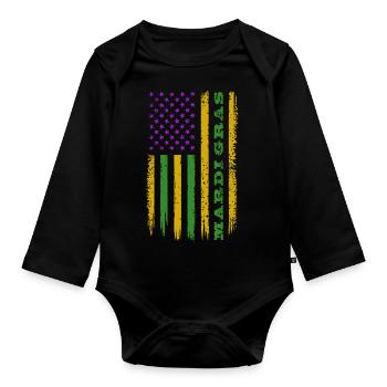 Mardi Gras - Drapeau US - Costume - Cadeau - Body Bébé bio manches longues - noir - Devant