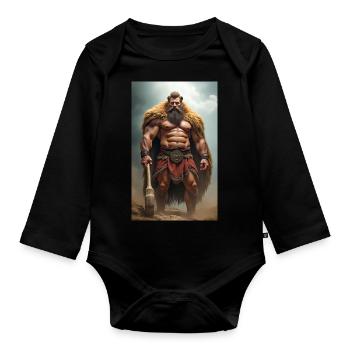 Herakles, muscular warrior in lion pelt, gripping - Organic Longsleeve Baby Bodysuit - black - Front