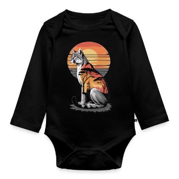 Savannah Cat Sunset - Organic Longsleeve Baby Bodysuit - black - Front