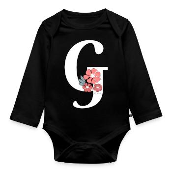 Lettre g fleurs minimalistes - Body Bébé bio manches longues - noir - Devant