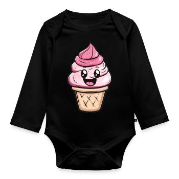 Happy cream in a cup - Organic Longsleeve Baby Bodysuit - black - Front