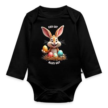 Osterhase lustig Ostern Osterei Sprüche Osterfest - Baby Bio-Langarm-Body - Schwarz - Vorne