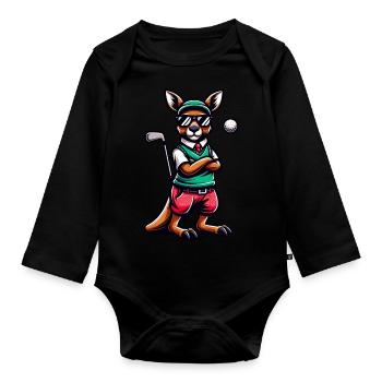 Funny kangaroo golf motif for sports enthusiasts - Organic Longsleeve Baby Bodysuit - black - Front