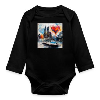 Cologne Cathedral,Cathedral,Cologne,Hearts,Painting,Pastel - Organic Longsleeve Baby Bodysuit - black - Front