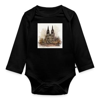 Cologne Cathedral,Cathedral,Cologne,Drawing,Sketch - Organic Longsleeve Baby Bodysuit - black - Front