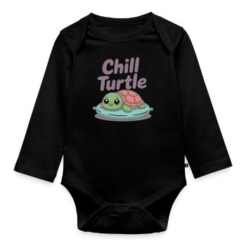 Cute turtle on pillow - Organic Longsleeve Baby Bodysuit - black - Front