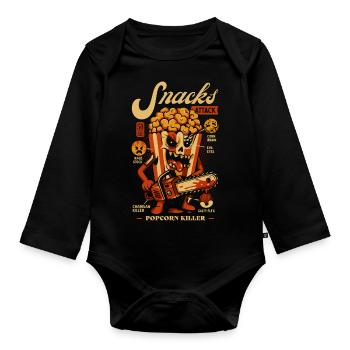 Slasher Snacks Attacks Popcorn Killer - Organic Longsleeve Baby Bodysuit - black - Front