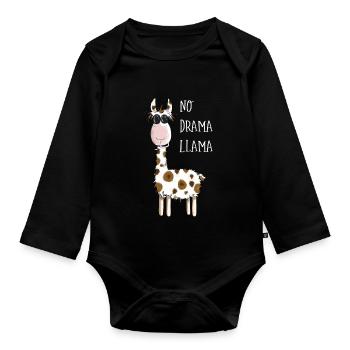 No Drama Llama - Lama Mit Sonnenbrille - Fun Comic - Baby Bio-Langarm-Body - Schwarz - Vorne