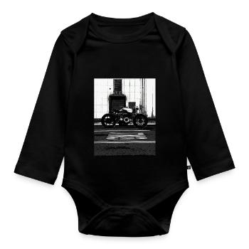 Photo urbaine en noir et blanc à moto - Body Bébé bio manches longues - noir - Devant