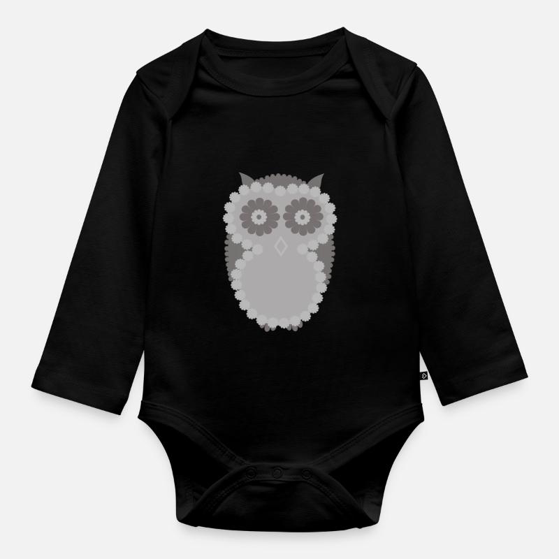 Chouette hulotte aux grands yeux curieux - Body Bébé bio manches longues - noir