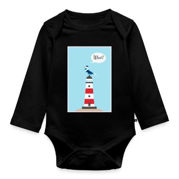 Leuchtturm - Möwe - Comic - Geschenk - Baby Bio-Langarm-Body - Schwarz - Vorne