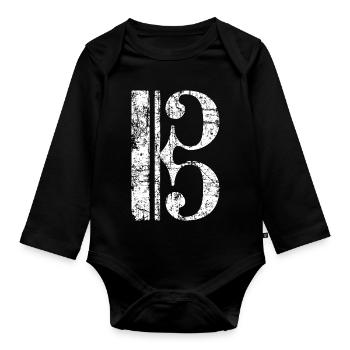 Violin key, tenor key, viola key - Organic Longsleeve Baby Bodysuit - black - Front