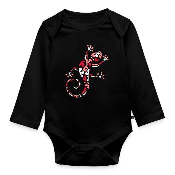 tribal gecko pink and white - Organic Longsleeve Baby Bodysuit - black - Front