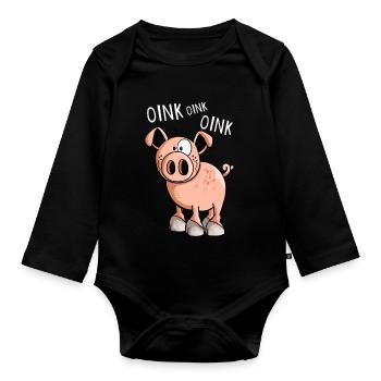 Kleines Oink Schwein - Comic - Schweine - Tiere - Baby Bio-Langarm-Body - Schwarz - Vorne