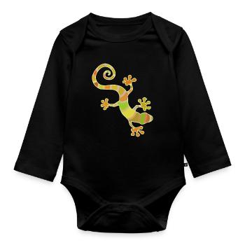farbiger Gecko - Baby Bio-Langarm-Body - Schwarz - Vorne