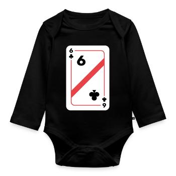 Kreuz Sechs Spielkarte Pokerkarte - Baby Bio-Langarm-Body - Schwarz - Vorne
