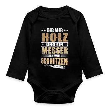 Schnitzen Holz - Baby Bio-Langarm-Body - Schwarz - Vorne