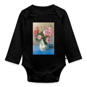 Painting - Painting with Roses in vase. - Organic Longsleeve Baby Bodysuit - black - Front