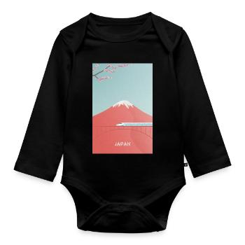 Japanische Berglandschaft mit Shinkansen - Baby Bio-Langarm-Body - Schwarz - Vorne