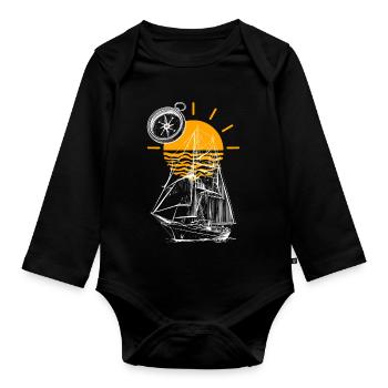 Sailing Ship Sunset - Organic Longsleeve Baby Bodysuit - black - Front