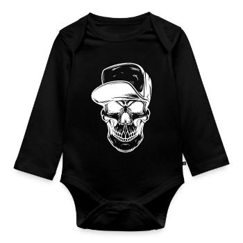 Graffiti Skull with Baseball Cap - Organic Longsleeve Baby Bodysuit - black - Front