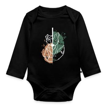Fox vs origami white drawing - Organic Longsleeve Baby Bodysuit - black - Front