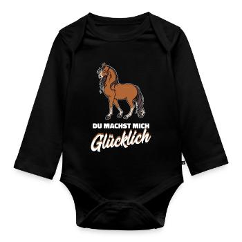 Islandpferde Statement Pferdeliebe Pferdenarr - Baby Bio-Langarm-Body - Schwarz - Vorne