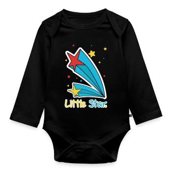 Little Star Shooting Comet Illustration - Organic Longsleeve Baby Bodysuit - black - Front