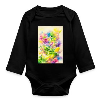 Flower Art - Organic Longsleeve Baby Bodysuit - black - Front