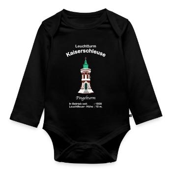 Leuchtturm Kaiserschleuse Bremerhaven Zeichnung - Baby Bio-Langarm-Body - Schwarz - Vorne