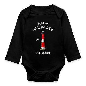 Kultiger Leuchtturm Pellworm, Nordsee, Abschalten - Baby Bio-Langarm-Body - Schwarz - Vorne
