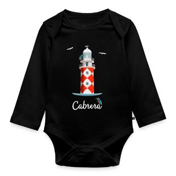 Îles Baléares Île Cabrera, dessin du phare - Body Bébé bio manches longues - noir - Devant