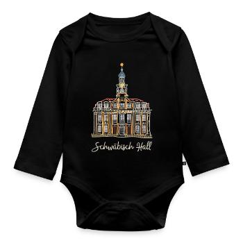Schwäbisch Hall, barockes Rathaus, Strichzeichnung - Baby Bio-Langarm-Body - Schwarz - Vorne