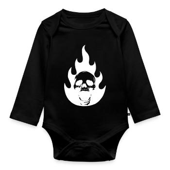 Crâne et flamme blanche - Body Bébé bio manches longues - noir - Devant