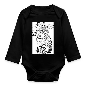 Katze schwarzweiß - Baby Bio-Langarm-Body - Schwarz - Vorne