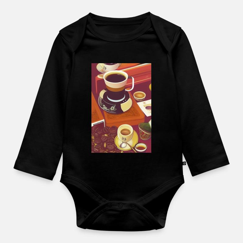 Kaffee, Kaffeebohnen - Baby Bio-Langarm-Body - Schwarz