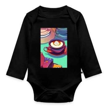 Coffee, coffee beans - Organic Longsleeve Baby Bodysuit - black - Front