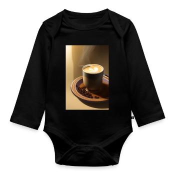 Coffee, coffee beans - Organic Longsleeve Baby Bodysuit - black - Front