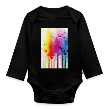 Splashes of paint and lines - Organic Longsleeve Baby Bodysuit - black - Front