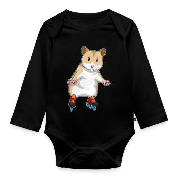 Hamster Inline skating Inline skates - Organic Longsleeve Baby Bodysuit - black - Front