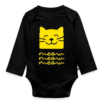 Meow Meow (dark) - Organic Longsleeve Baby Bodysuit - black - Front