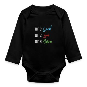 One World, One Love, One Nature - Organic Longsleeve Baby Bodysuit - black - Front