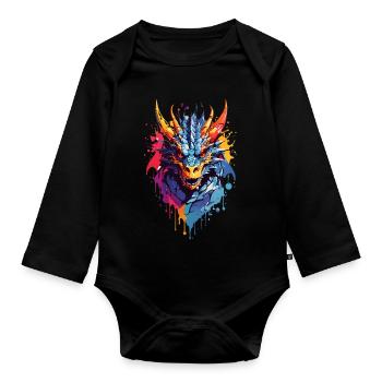 Cool Dragon - Organic Longsleeve Baby Bodysuit - black - Front