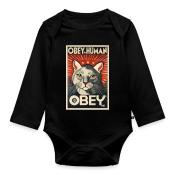 Obey Human affiche de propagande chat autoritaire - Body Bébé bio manches longues - noir - Devant