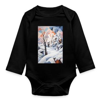 Snowy landscape in geometric style - Organic Longsleeve Baby Bodysuit - black - Front