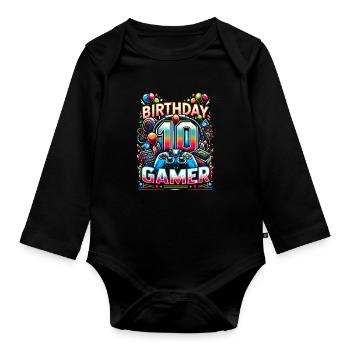 10th Birthday for Gamers - Organic Longsleeve Baby Bodysuit - black - Front
