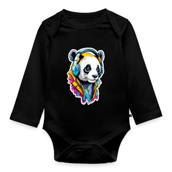 Panda - Organic Longsleeve Baby Bodysuit - black - Front