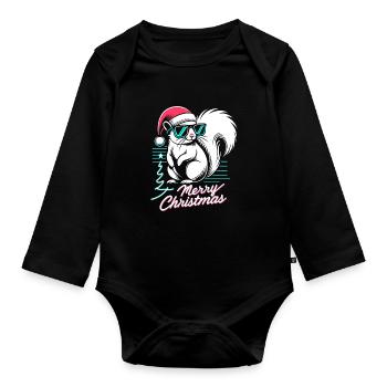 Neon Christmas Squirrel: 90s Style - Organic Longsleeve Baby Bodysuit - black - Front